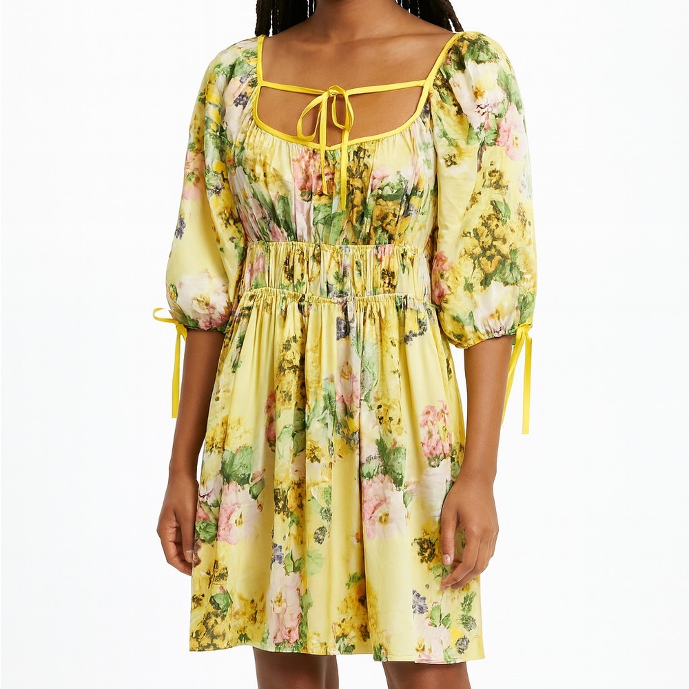 For Love Bell Women’s Sz S Mini Dress Silky Cottage Peasant Prep Milkmaid Babydo